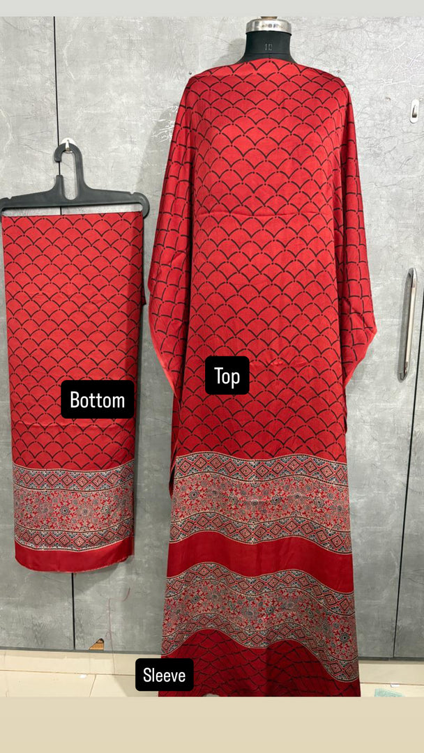 3 m modal silk ajrakh top with modal silk ajrakh bottom cord set unstitched set