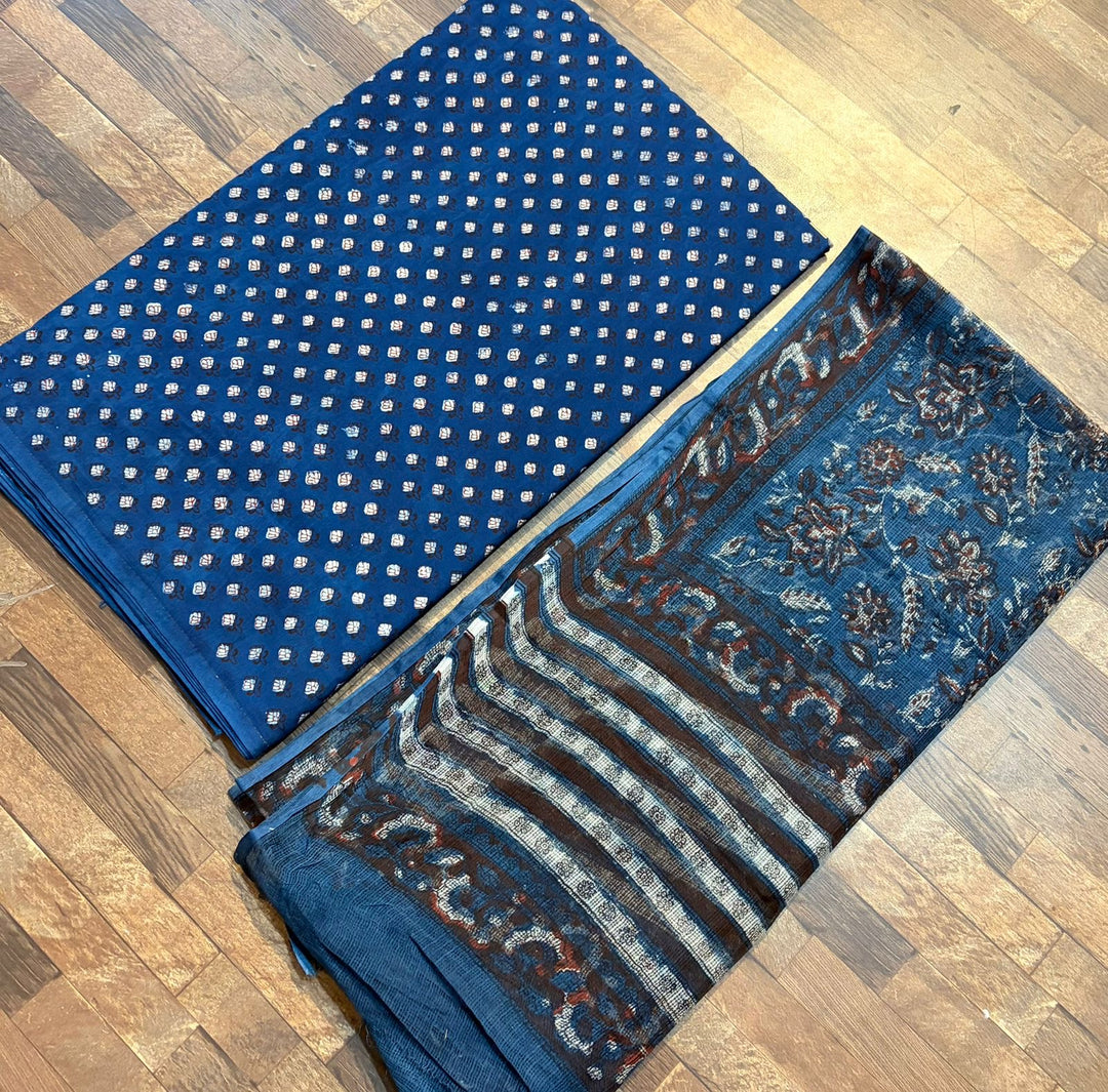 5 m jahota natural dye Handblock cotton fabric with jahota Kota doria dupatta