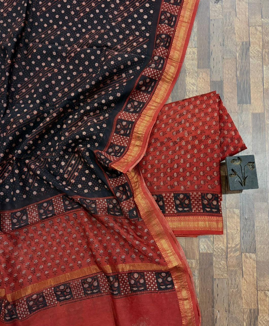 Maheshwari silk natural dye Bagru vanaspathi 3 piece set