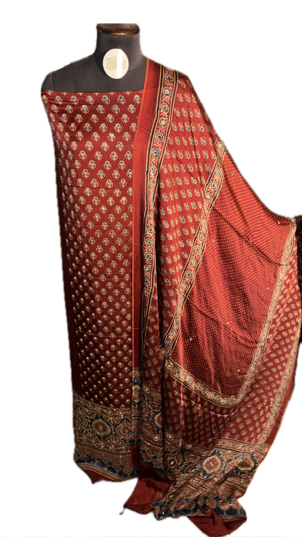 MEHZA FESTIVE EDIT heavy handwork premium quality modal silk ajrakh top and dupatta 2 piece set
