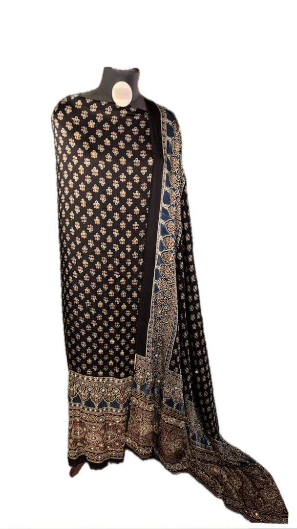 MEHZA FESTIVE EDIT heavy handwork premium quality modal silk ajrakh top and dupatta 2 piece set