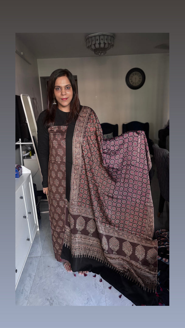 Natural Dye Ajrakh Handblock Printed Modaal silk 2  Piece suit MF0077
