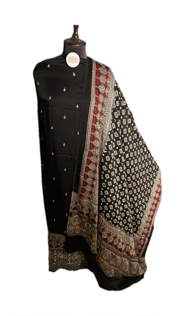MEHZA FESTIVE EDIT heavy handwork premium quality modal silk ajrakh top and dupatta 2 piece set