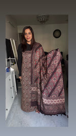 Load image into Gallery viewer, Natural Dye Ajrakh Handblock Printed Modaal silk 2  Piece suit MF0077