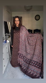 Load image into Gallery viewer, Natural Dye Ajrakh Handblock Printed Modaal silk 2  Piece suit MF0077