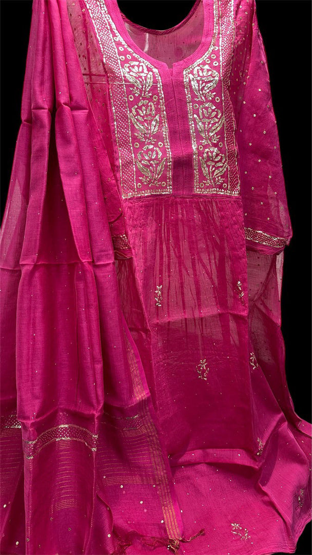 Beautiful Soft pure mulchanderi silk Tunic style kurta n dupatta