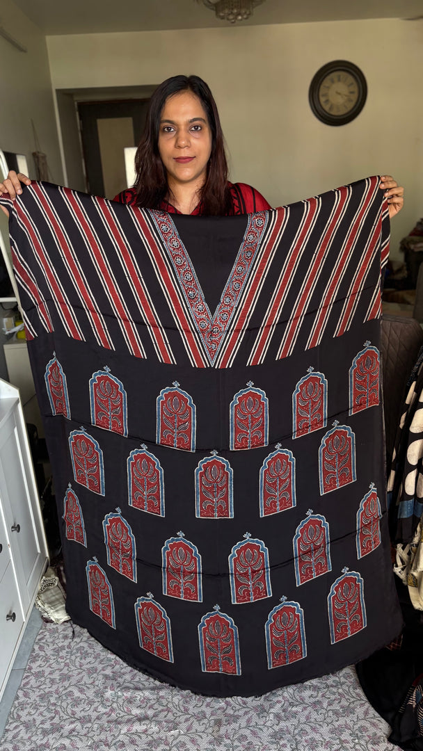 Modal silk ajrakh kaftan top fabric MF0080