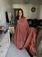 Load image into Gallery viewer, Natural dye handblock ajrakh dola silk saree with zari with attached blouse piece