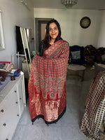 Load image into Gallery viewer, Natural dye handblock ajrakh dola silk saree with zari with attached blouse piece