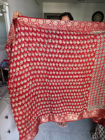 Load image into Gallery viewer, Natural dye handblock ajrakh dola silk saree with zari with attached blouse piece