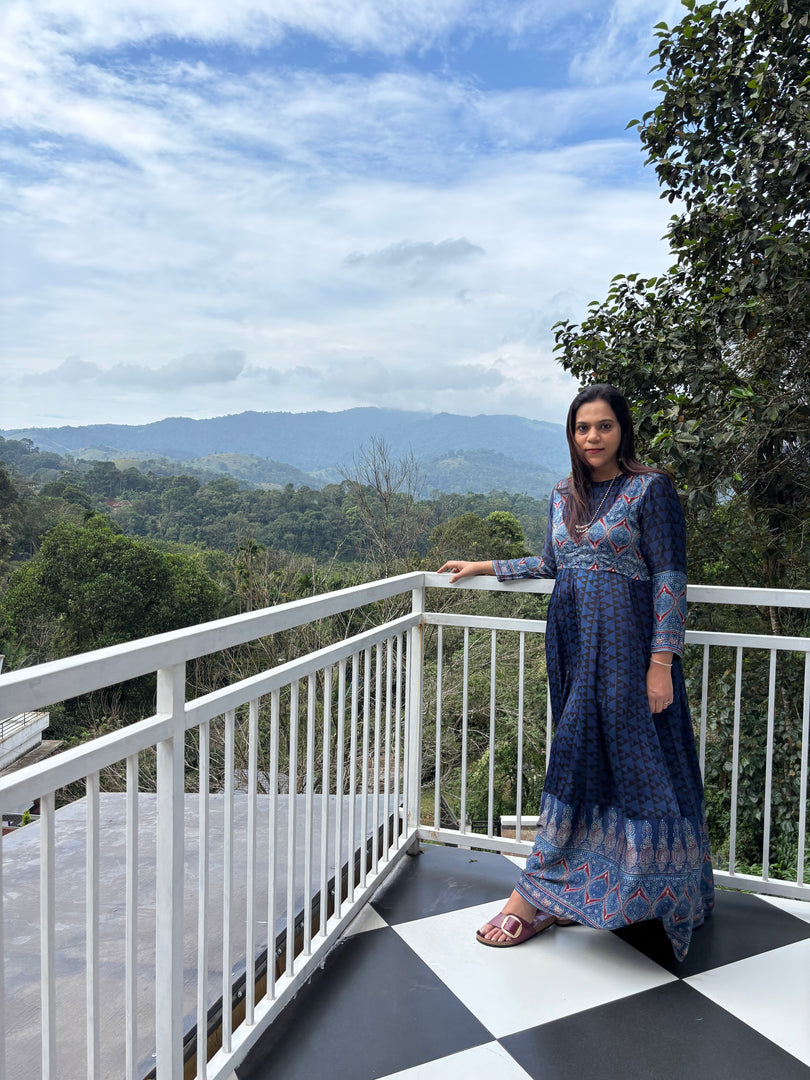 Designer style modal silk ajrakh gown