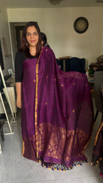 Load image into Gallery viewer, Linen handwoven Jamdani with zari top and dupatta 2 piece set