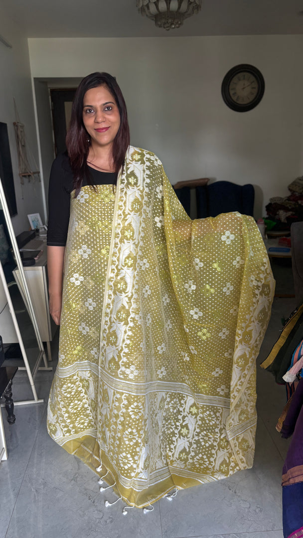 Muslin cotton handwoven jamdani top and dupatta 2 piece set