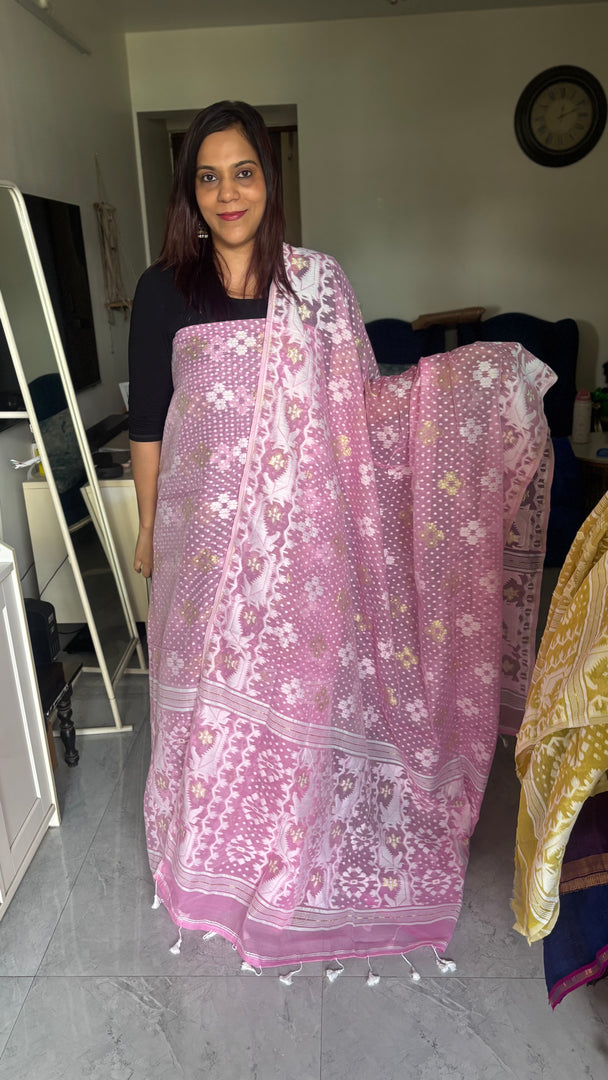 Muslin cotton handwoven jamdani top and dupatta 2 piece set