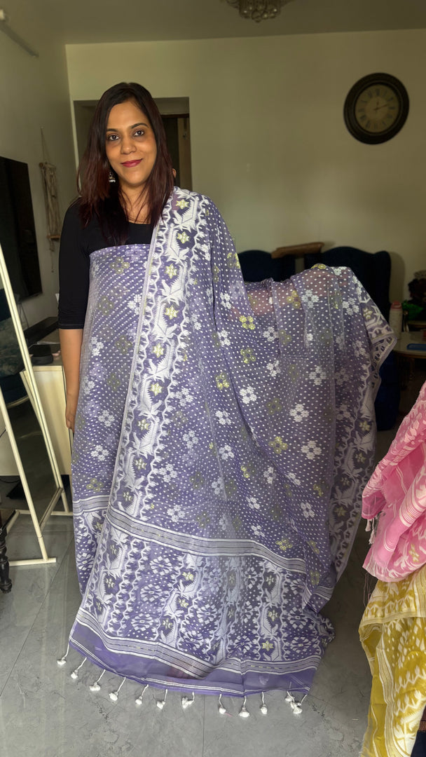 Muslin cotton handwoven jamdani top and dupatta 2 piece set