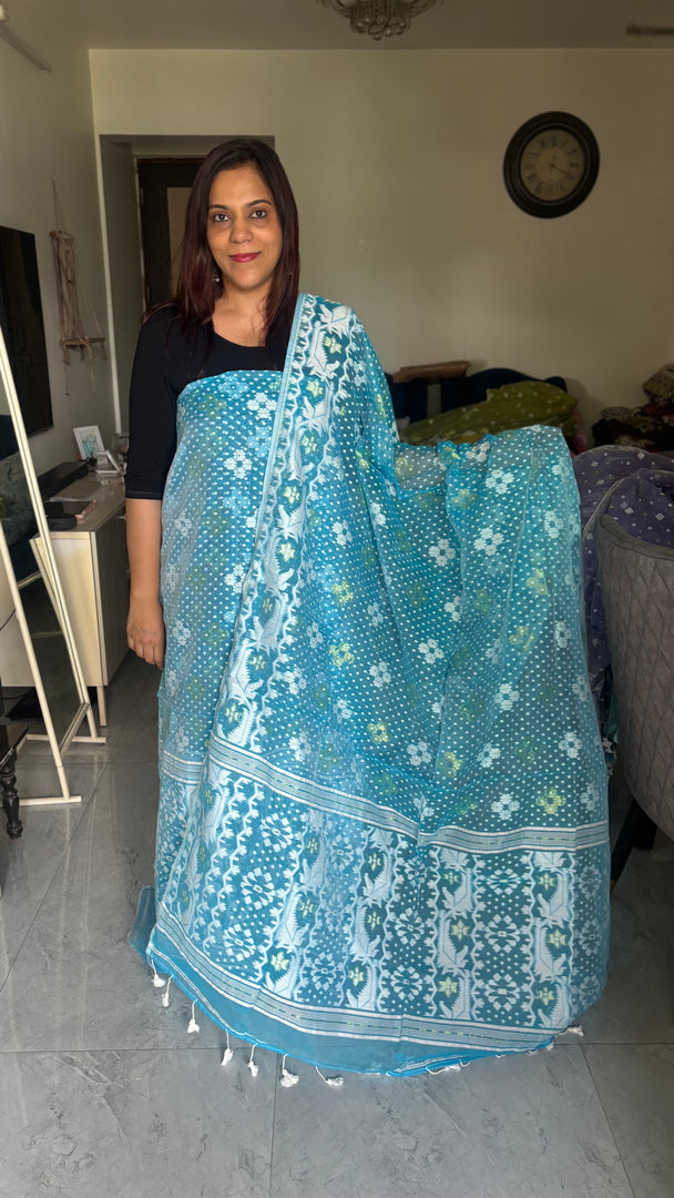 Muslin cotton handwoven jamdani top and dupatta 2 piece set