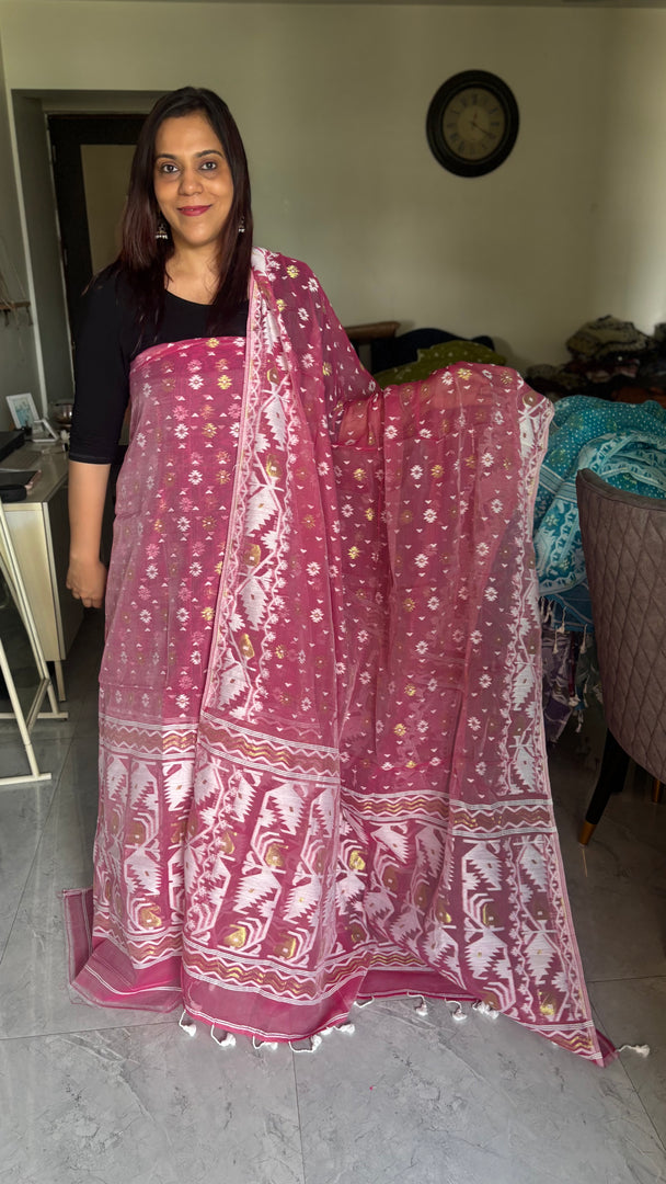 Muslin cotton handwoven jamdani top and dupatta 2 piece set