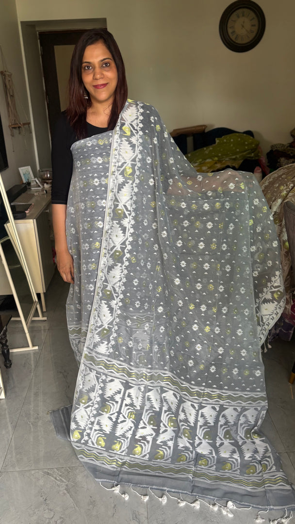 Muslin cotton handwoven jamdani top and dupatta 2 piece set