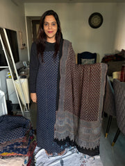 Pure georgette handblock ajrakh top and dupatta 2 piece set