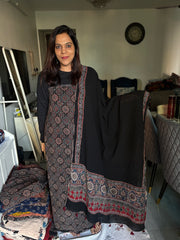 Pure georgette handblock ajrakh top and dupatta 2 piece set