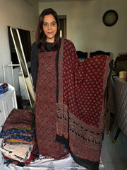 Pure georgette handblock ajrakh top and dupatta 2 piece set