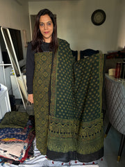 Pure georgette handblock ajrakh top and dupatta 2 piece set