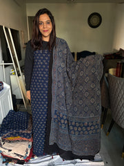 Pure georgette handblock ajrakh top and dupatta 2 piece set