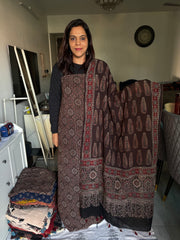 Pure georgette handblock ajrakh top and dupatta 2 piece set