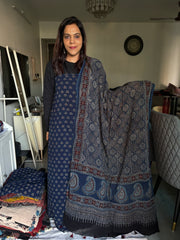 Pure georgette handblock ajrakh top and dupatta 2 piece set