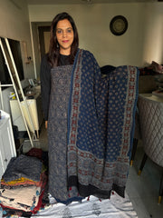 Pure georgette handblock ajrakh top and dupatta 2 piece set