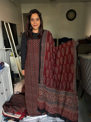 Pure georgette handblock ajrakh top and dupatta 2 piece set