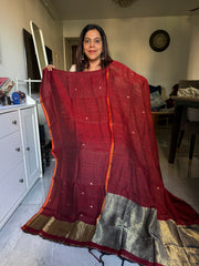 Pure linen handwoven jamdani top and dupatta with zari 2 piece set