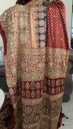 Load image into Gallery viewer, Handworked natural dye modal silk ajrakh saree with tazzels and blouse piece