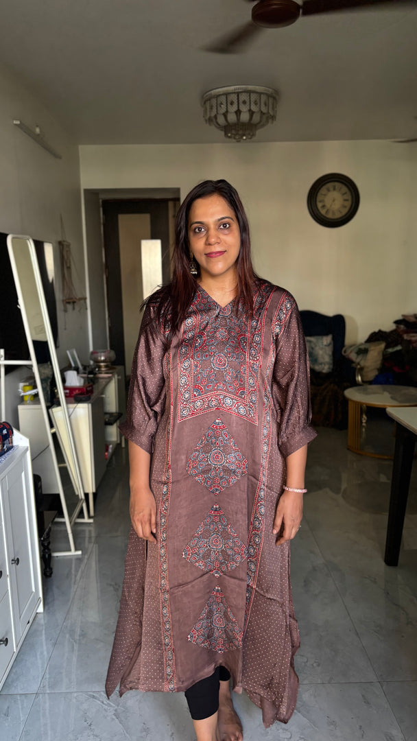 Modal silk ajrakh kaftan top