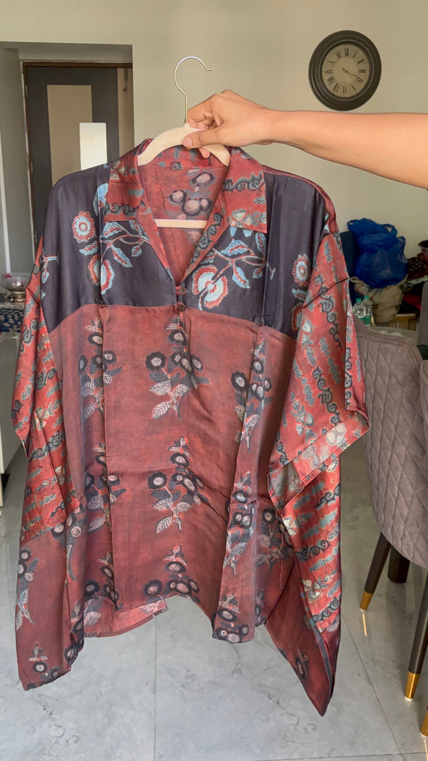 Vanaspathi handblocked modal silk kaftan shirt