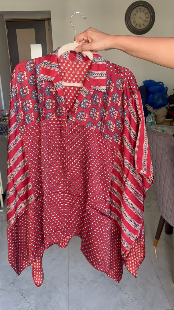 Vanaspathi handblocked modal silk kaftan shirt
