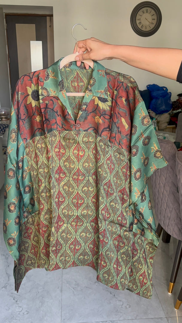 Vanaspathi handblocked modal silk kaftan shirt