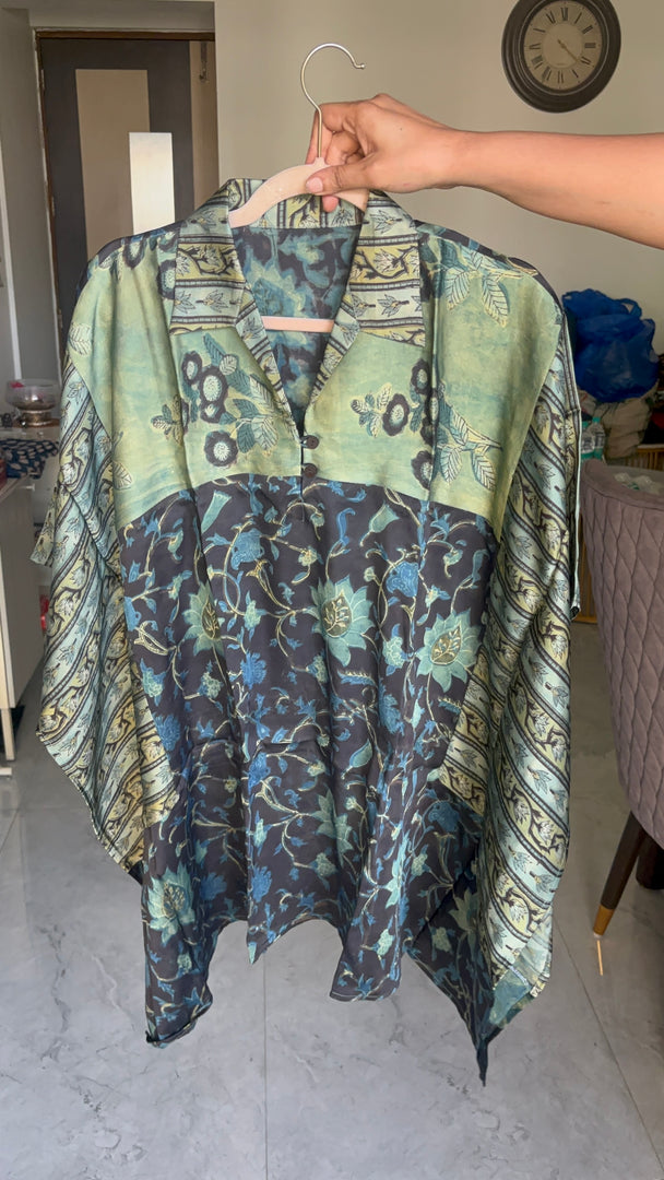 Vanaspathi handblocked modal silk kaftan shirt