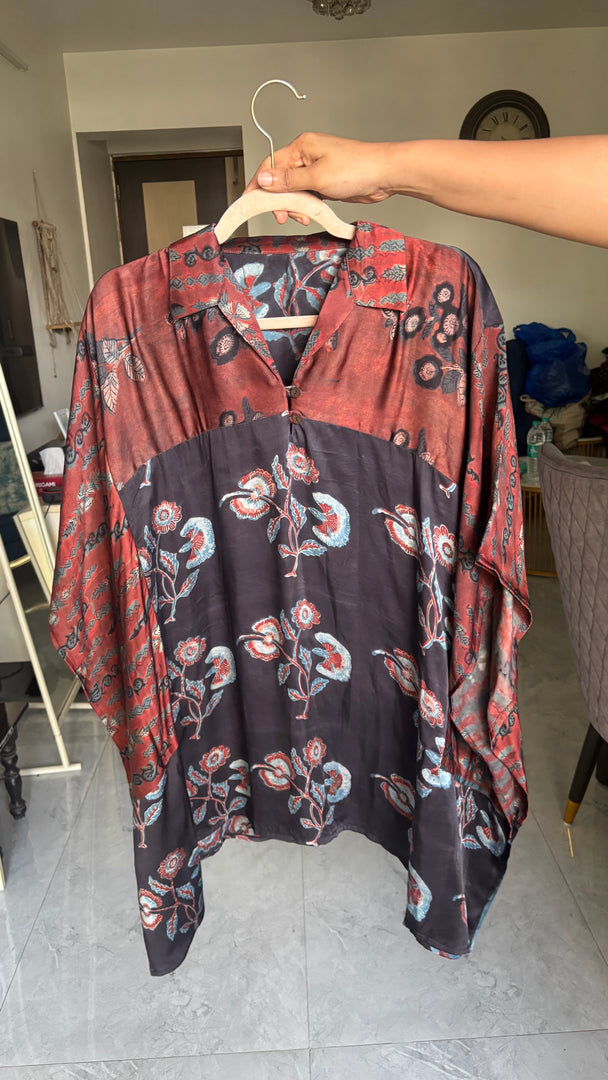 Vanaspathi handblocked modal silk kaftan shirt