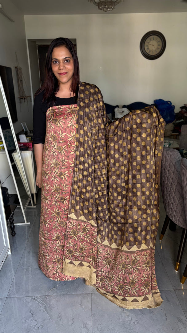 Pomegranate natural dye Handblock modal silk top and dupatta 2 piece sets