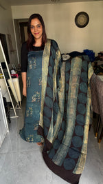 Load image into Gallery viewer, Pomegranate natural dye Handblock modal silk top and dupatta 2 piece sets
