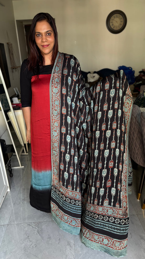 Vanaspathi handblocked modal silk dupatta paired with modal silk shaded top 2 piece set