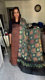 Load image into Gallery viewer, Pomegranate natural dye Handblock modal silk top and dupatta 2 piece sets