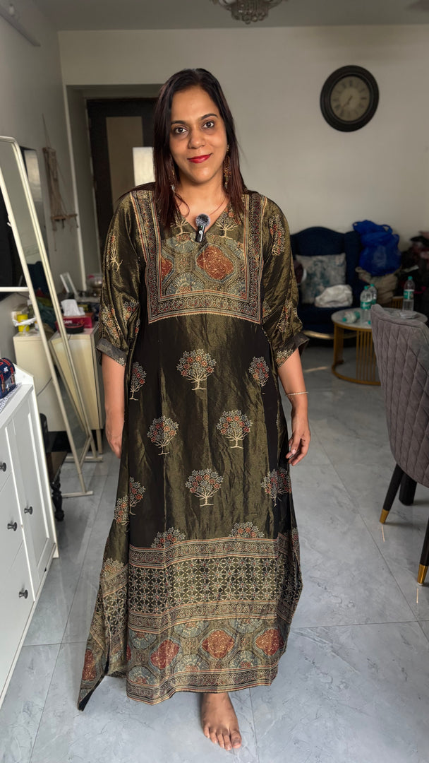 Tissue linen handblocked ajrakh kaftan top
