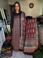 Load image into Gallery viewer, Natural Dyes ajrakh Handblock Printed Modaal silk 2  Piece with unique  Design suit MF0082