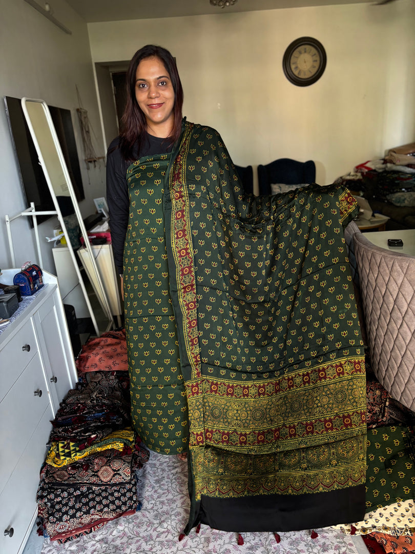 Natural Dyes ajrakh Handblock Printed Modaal silk 2  Piece with unique  Design suit MF0082