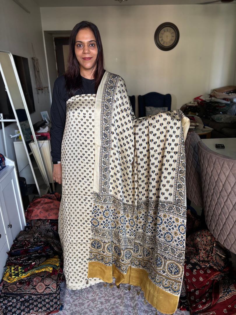 Natural Dyes ajrakh Handblock Printed Modaal silk 2  Piece with unique  Design suit MF0082