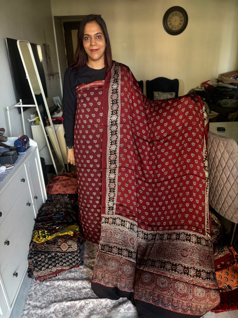 Natural Dyes ajrakh Handblock Printed Modaal silk 2  Piece with unique  Design suit MF0082