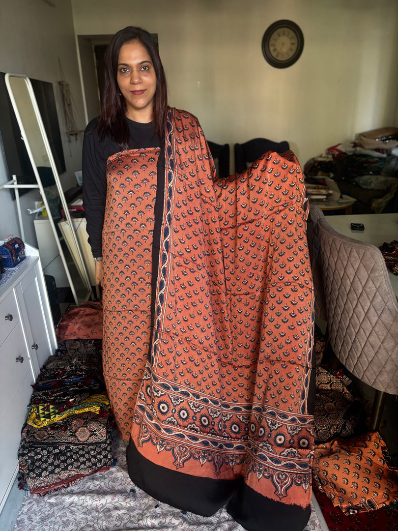 Natural Dyes ajrakh Handblock Printed Modaal silk 2  Piece with unique  Design suit MF0082