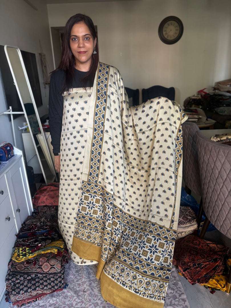 Natural Dyes ajrakh Handblock Printed Modaal silk 2  Piece with unique  Design suit MF0082